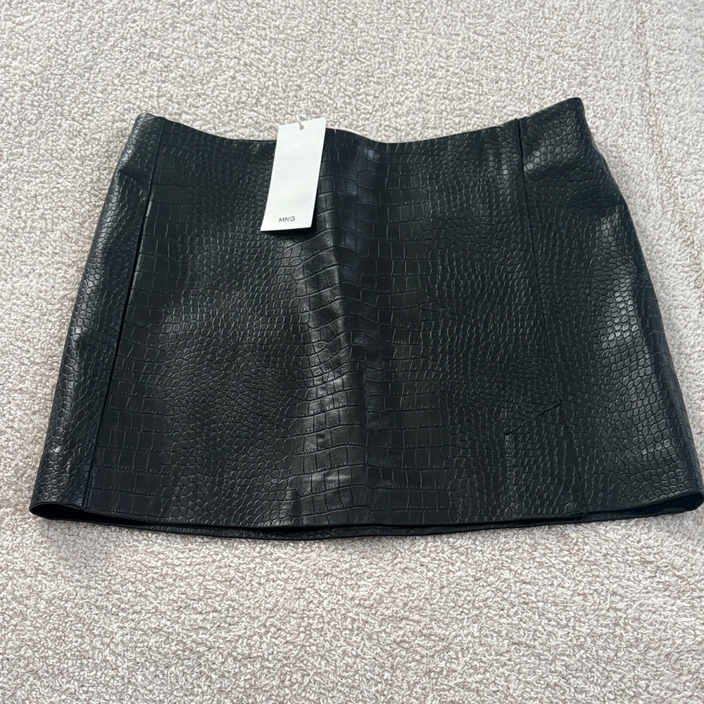Mango Black Faux Croc Mini Skirt